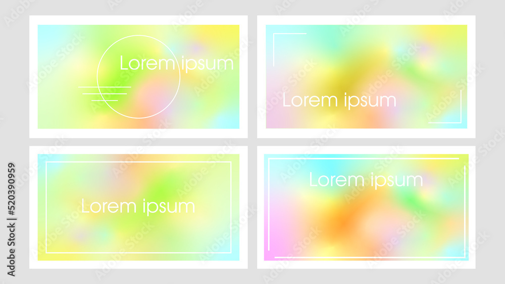 Blurred backgrounds set with modern abstract gradient patterns on white. Smooth templates collection for brochure, poster, banner, flyer and cards