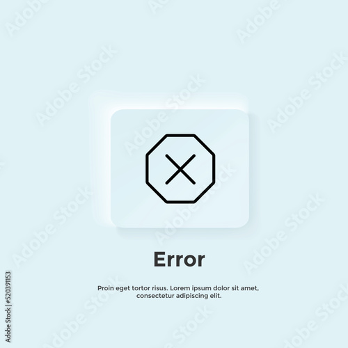 Error line icon, Neumorphic style button. Vector UI icon Design.  Neumorphism.  Vector line icon for Business and Advertising