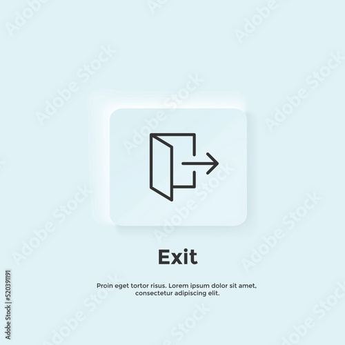 Exit line icon, Neumorphic style button. Vector UI icon Design.  Neumorphism.  Vector line icon for Business and Advertising