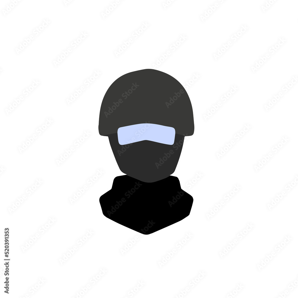 Head of soldier. Modern army uniforms. Helmet and goggles.