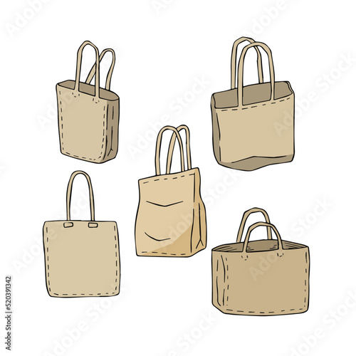 Canvas Tote bag. Cloth eco shopper. Outline cartoon illustration. Reusable Bag for Groceries