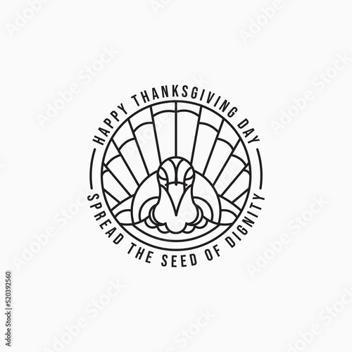 Minimalist line art thanksgiving turkey vector illustration logo design. Simple thanksgiving day emblem concept.