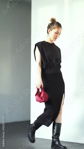 fashion Asian beauty walking in hallway