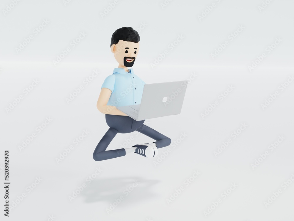 Cartoon character with laptop. 3d illustration Cartoon character with laptop. 3d illustration