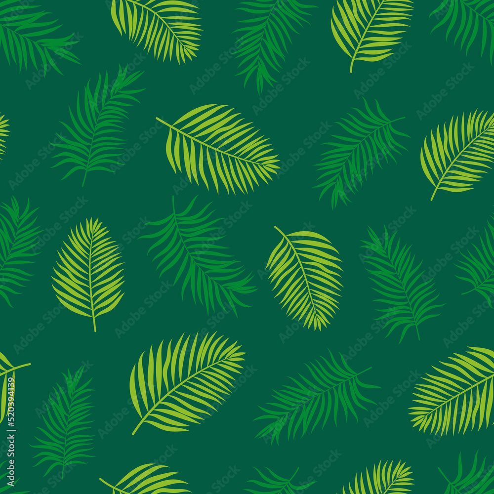 Tropical palm leaves seamless pattern in green colors