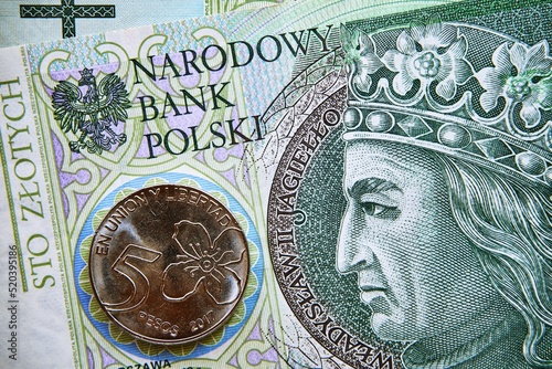 polski banknot,100 PLN, argentyńska moneta, Polish banknote, 100 PLN, Argentine coin