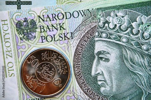 polski banknot,100 PLN, rial saudyjski , Polish banknote, 100 PLN, Saudi riyal