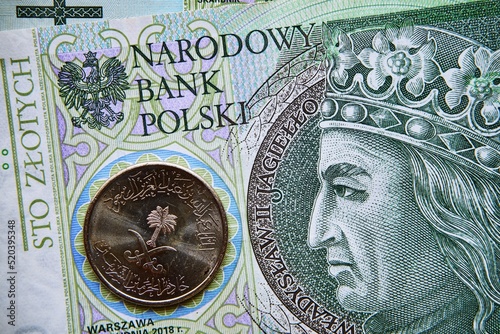 polski banknot,100 PLN, rial saudyjski, Polish banknote, 100 PLN, Saudi riyal