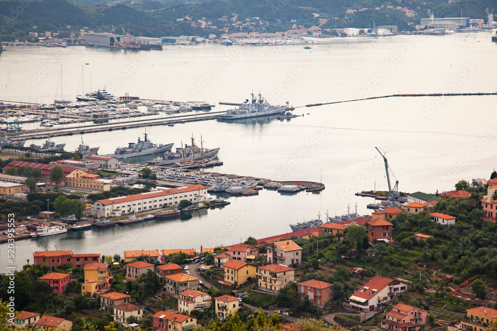 Obraz premium View of hills leading down to coast. Italy coast is most popular travel and holiday destination in Europe.