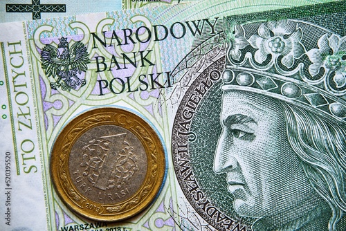 polski banknot,100 PLN, turecka moneta, Polish banknote, 100 PLN, Turkish coin