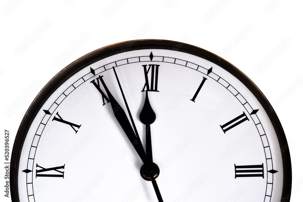 Clock about to strike midnight isolated cutout Clock about to strike midnight isolated cutout