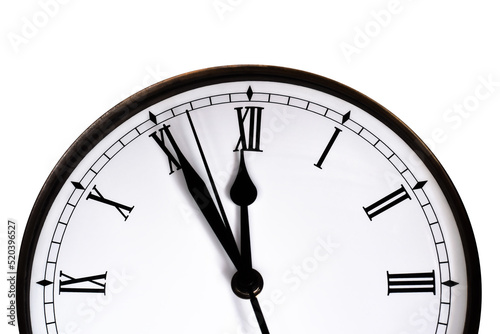 Clock about to strike midnight isolated cutout