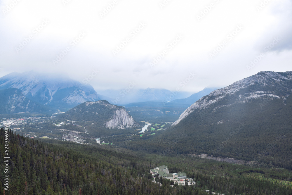 Fototapeta premium Aerial view on Banff town and mountains