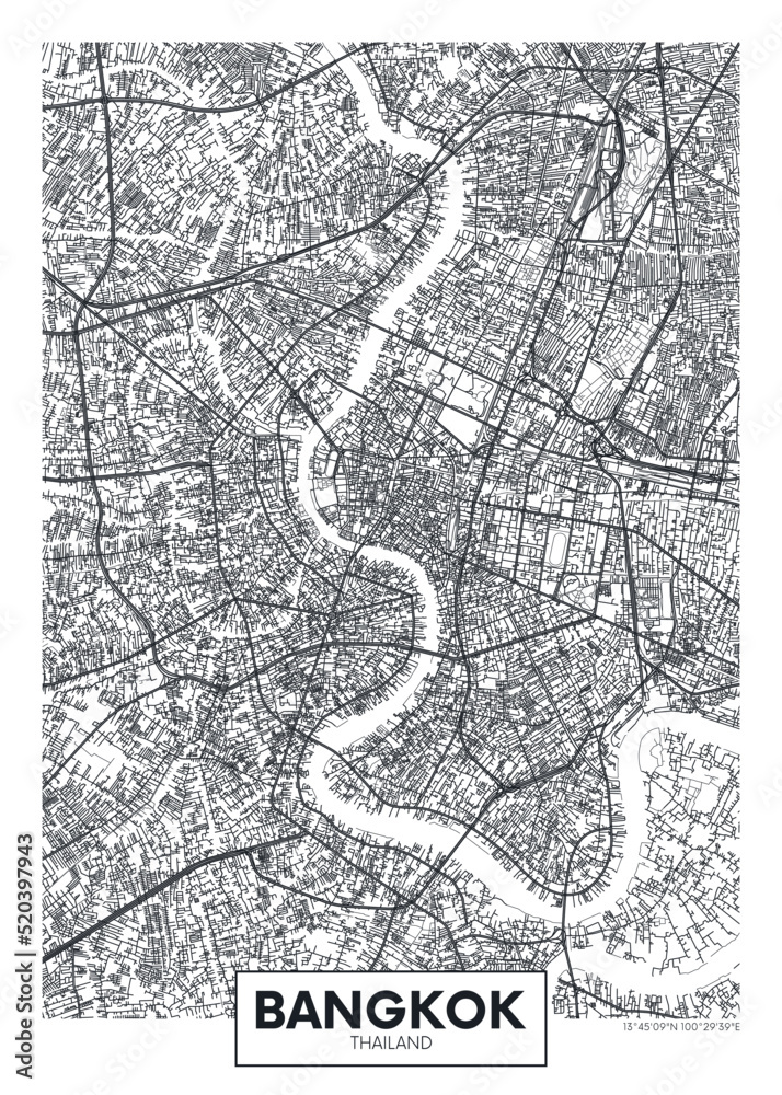 City map Bangkok, urban planning travel vector poster design - obrazy, fototapety, plakaty 