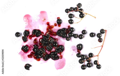 Elderberries, elder berries pile isolated on white background, top view
