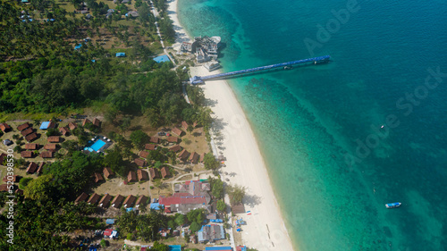 Aerial drone view of coastal scenery at Besar Island or Pulau Besar in Mersing  Johor  Malaysia