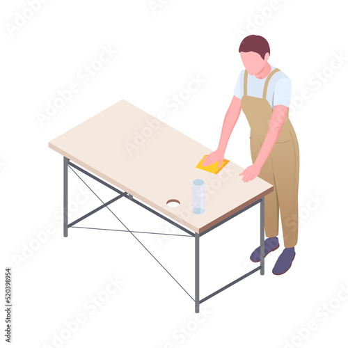 Worker Cleaning Table Composition