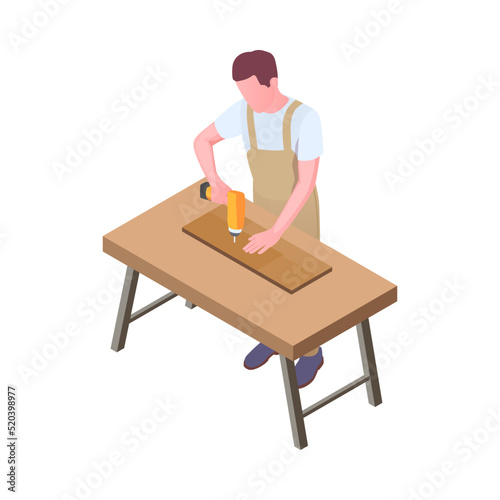 Worker Drilling Plywood Composition