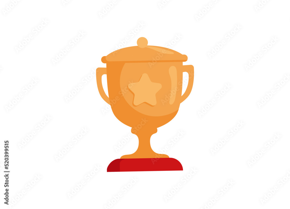 Prize winners with golden cup, gold winners stars with objects floating