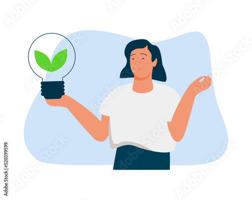 Sustainability illustration set. ESG, green energy, sustainable industry with windmills and solar energy panels.