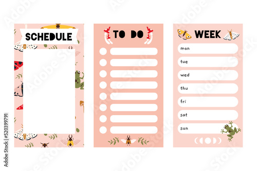 Trendy editable weekly planner, schedule and to do list. Vector stock illustration, cartoon style. Templates for Instagram stories, bullet journal page. Backgrounds for social media, notebook.