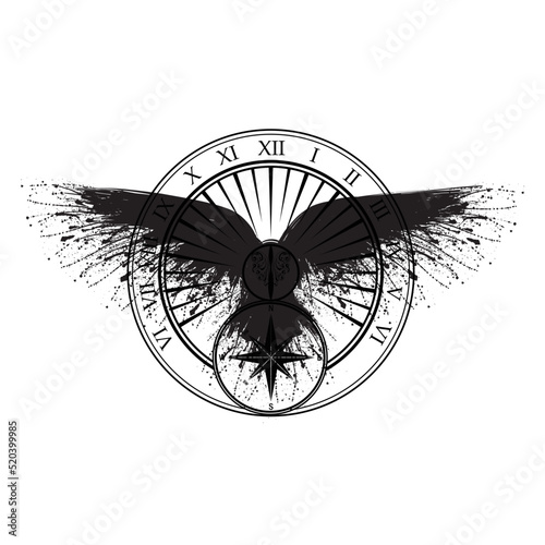 Grunge raven sundial circle symbol