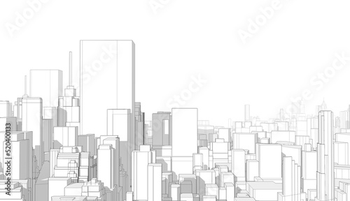 Drawing of skyscrapers  buildings.Big cities cityscapes and buildings .Illustration . 