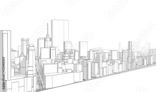 Drawing of skyscrapers  buildings.Big cities cityscapes and buildings .Illustration .