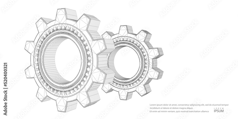 Technical drawing of gears .Engineering technical drawing on a white background. Rotating