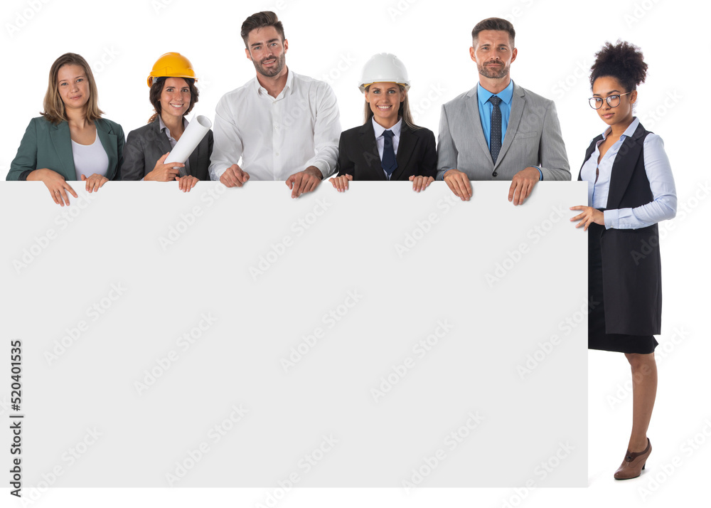Architects and business people with banner Architects and business people with banner