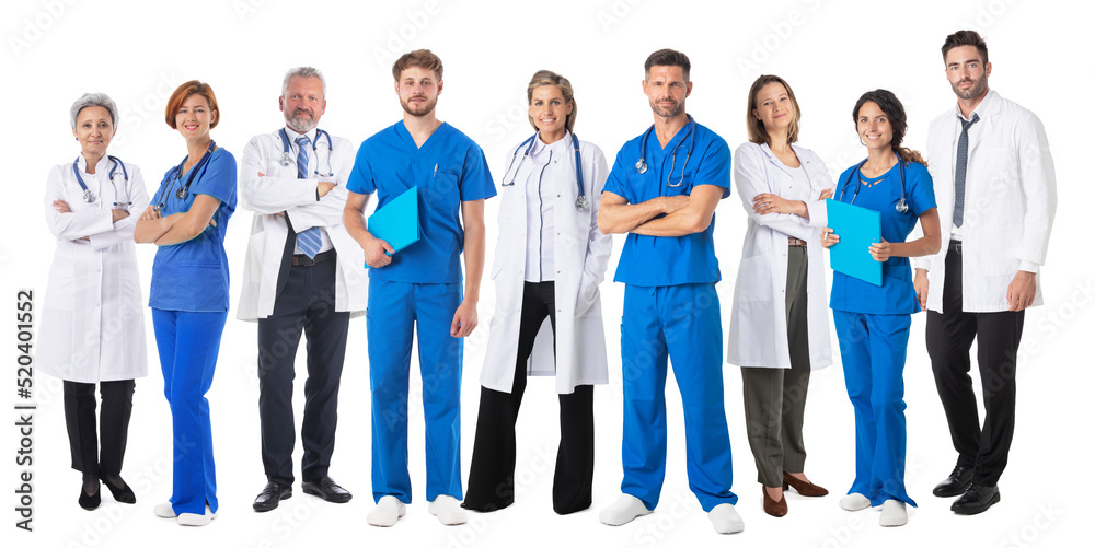 Group of medical doctors on white