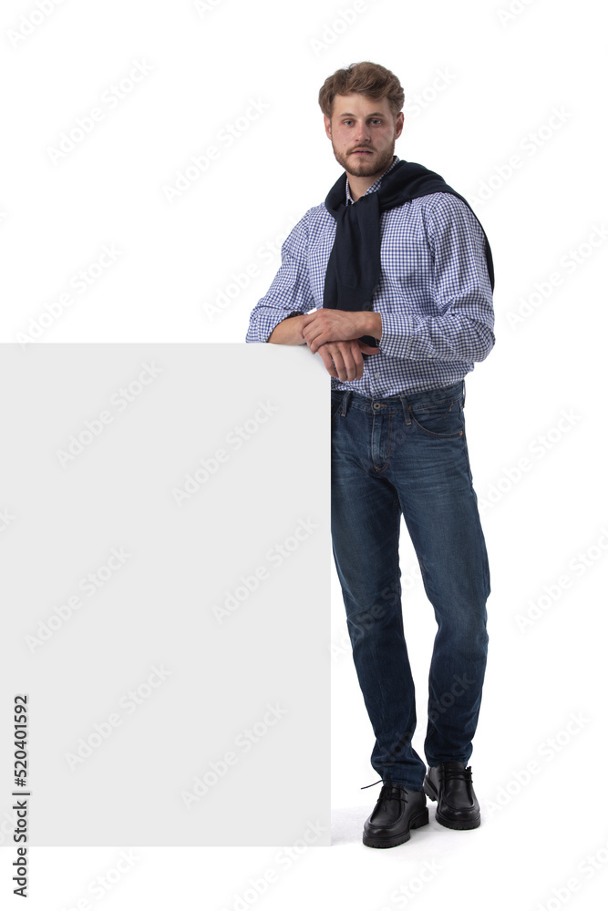 Business man presenting banner Business man presenting banner