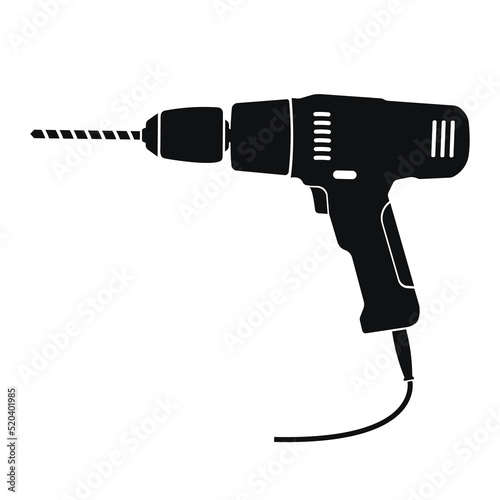 Electric Drill Icon, Flat vector illustration of Power Drill with cord, Drilling machine symbol