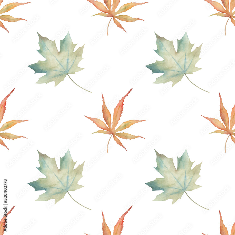 Watercolor autumn pattern with leaves. Hand drawn illustration Watercolor autumn pattern with leaves. Hand drawn illustration