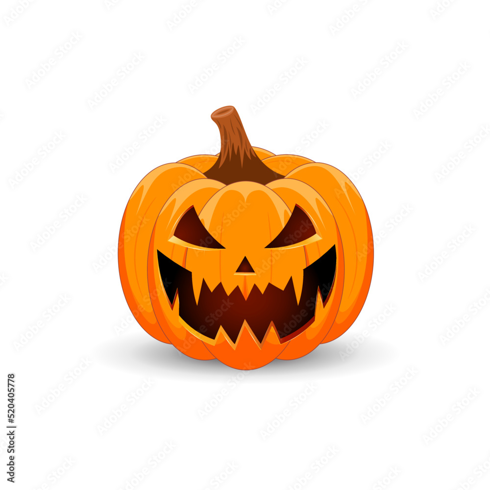 Halloween Pumpkin isolated on white background. The main symbol of the Happy Halloween holiday. Orange spooky pumpkin with scary smile holiday Halloween.