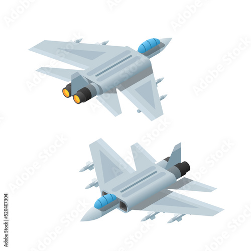 Isometric 3D Transport Fighter Destroyer Airplane For War, Battle Machine Urban City Element Vector Design Satyle