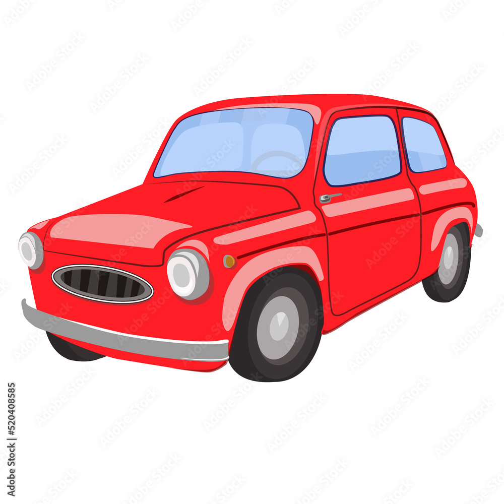 illustration of a small red retro car