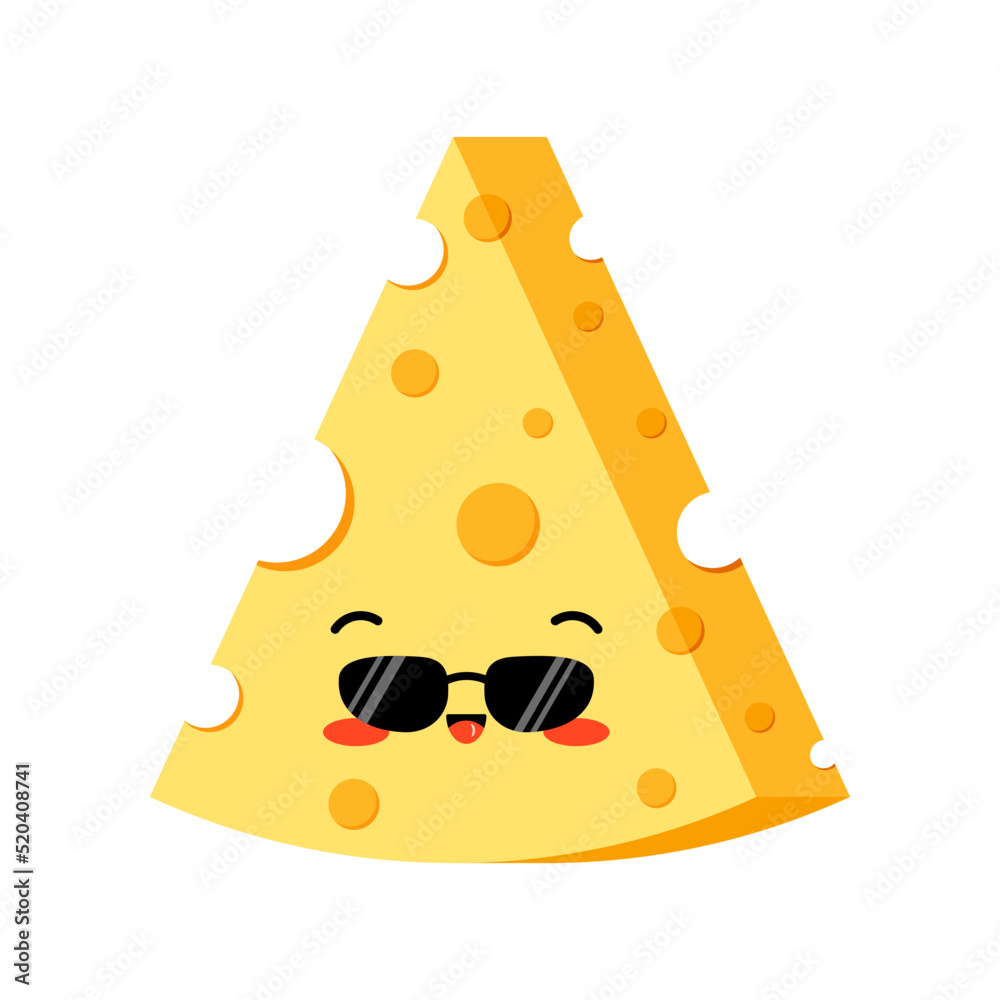 Triangle cheese with hole slice in sunglasses emoji vector icon isolated on white background. Triangle cheese with hole slice in sunglasses emoji vector icon isolated on white background.