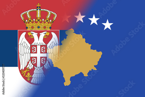 Kosovo-Serbia. Conflict between Kosovo and Serbia war concept. Kosovo flag and Serbia flag background. Horizontal design. Abstract design. Illustration. photo