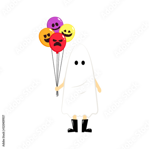 Man or gril wearing white spirits disguised as ghosts in the Halloween festivities. character design vector illustration. Cute ghost cartoon. Halloween balloon.
