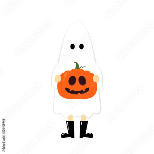 Man or gril wearing white spirits disguised as ghosts in the Halloween festivities. character design vector illustration. Cute ghost cartoon.