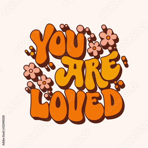 Loved groovy text for print design. Vector lettering illustration.