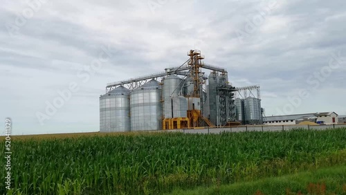 Agro-processing and manufacturing plant for processing and silver silos for drying cleaning and storage of agricultural products, flour, cereals and grain. Granary elevator. photo