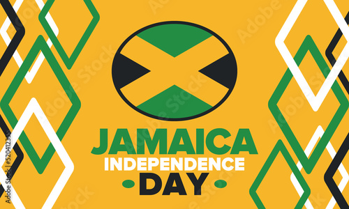 Jamaica Independence Day. Independence of Jamaica. Holiday, celebrated annual in August 6. Jamaica flag. Patriotic element. Poster, greeting card, banner and background. Vector illustration