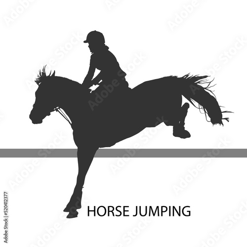 Horse jumping. Silhouette vector images rider on jumping horse