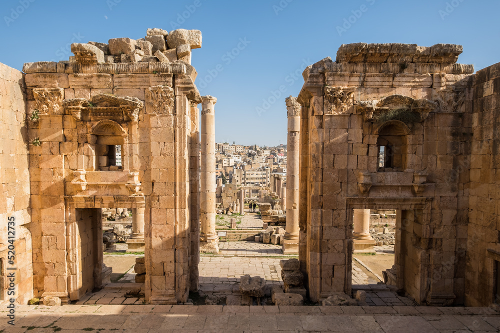 Ancient Roman City Jerash Jordan. Created 300 BC to 100 AD and a city through 600 AD. Not conquered until 1112 AD. Most original Roman City in the Middle East.
