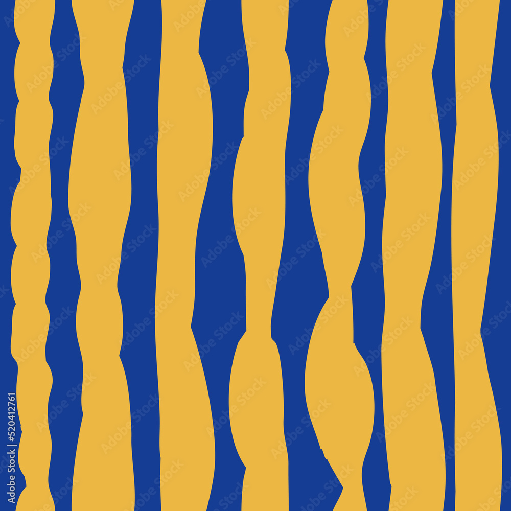 Seamless pattern from yellow abstract textured brush long vertical strokes on blue background