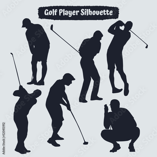 Collection of Golf Player male silhouettes in different poses