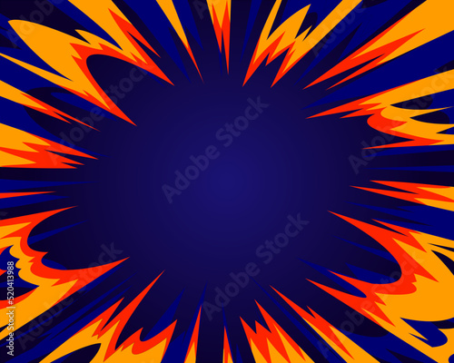 Comic book fantastic fire flames  smoke backgrounds. Boom lightning strikes Design template page. Hand drawn vector art illustration. 