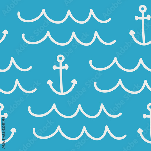 Seamless pattern with marine theme. For printing on fabric. Vector illustration.